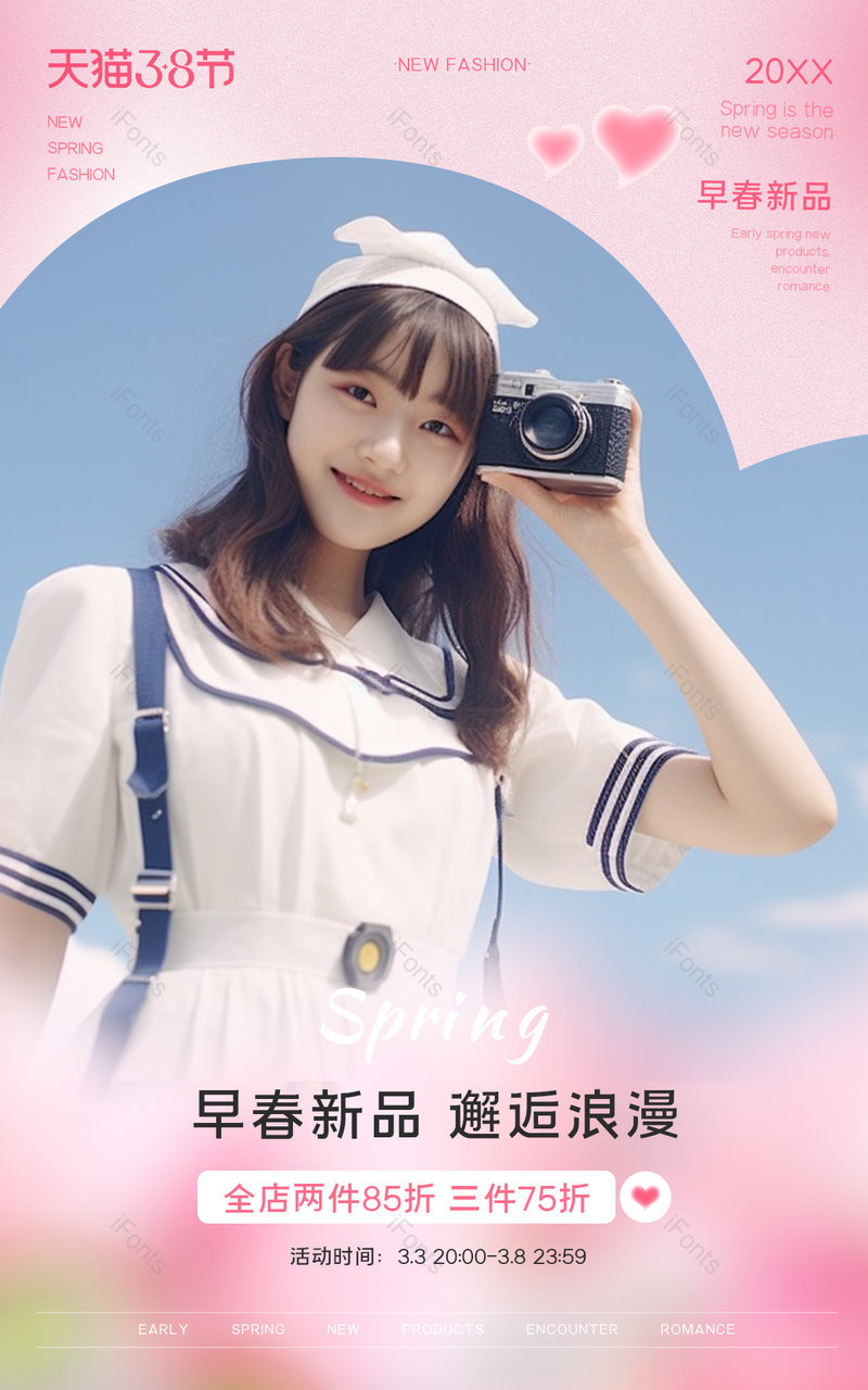 38女王节焕新周女装服饰浪漫粉色海报设计,设计模板,设计模板大全,设计模板下载